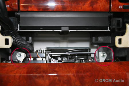 Installation of GROM USB MP3 and iPod  adapter into Lexus SC430 2006 - unscrew two bolts behind AC controls